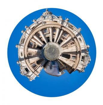 little planet - spherical view of St.Peter square and Cathedral in Vatican, Rome, Italy isolated on white background