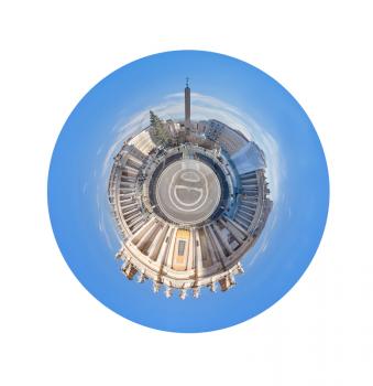 little planet - spherical panorama of St Peter Square with Egyptian obelisk in Rome, Italy isolated on white background