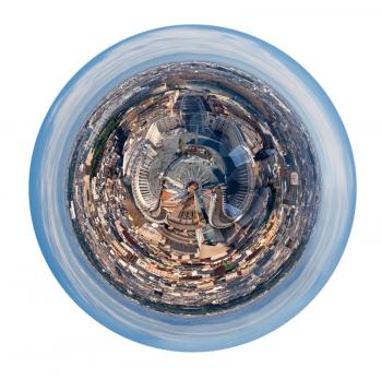 little planet - spherical panorama of Rome with St Peter Square, Italy isolated on white background