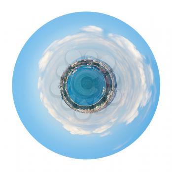 little planet - spherical view on Istanbul Asian side in sunny day and Bosphorus gulf isolated on white background