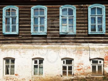 wall of old russian urban wooden house of nineteenth century