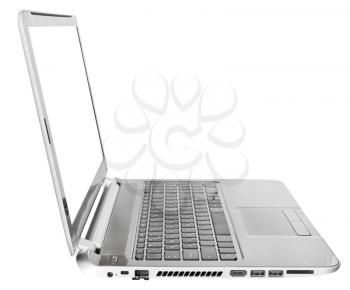 side view of laptop with cut out screen isolated on white background