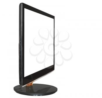 side view of computer black widescreen display with cut out screen isolated on white background