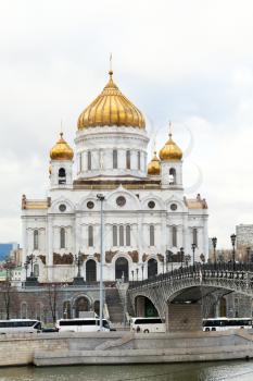 Prechistenskaya embankment and Cathedral of Christ the Saviour, Moscow in autumn day