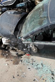 vehicle broken during road accident on urban street