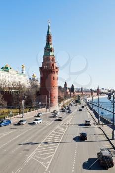 Kremlin Embankment in Moscow in spring day
