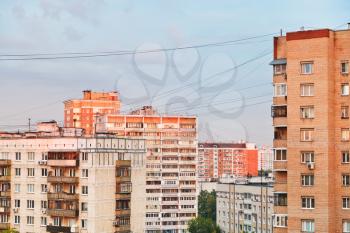 residential buildings in city block at sunset, Moscow