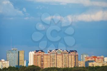 blue evening sky over urban district in summer, Moscow
