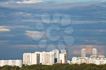 blue rainy clouds over residential area in summer evening, Moscow