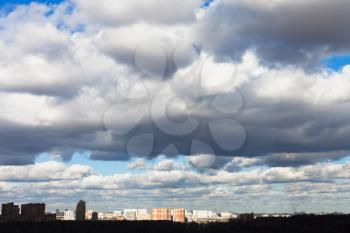 spring skyline and high sky with white and grey clouds