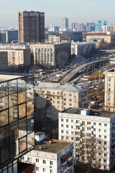 above view Volokolamskaya overpass - new transport interchange on Leningradsky Avenue in Moscow