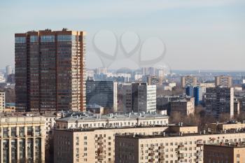 above view of residential quarters in big city in Sokol district of Moscow