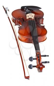 classical modern violin with french bow isolated on white background