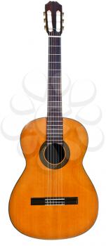 full view of classical acoustic guitar isolated on white background