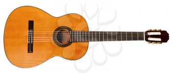 full view of spanish acoustic guitar isolated on white background