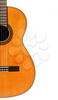 half of classical acoustic guitar isolated on white background