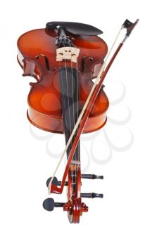 classical modern fiddle with french bow isolated on white background