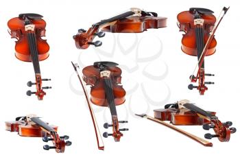 set of classical modern violins isolated on white background