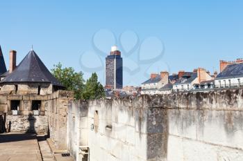 view of Tour Bretagne (Brittany Tower) from Castle of the Dukes of Brittany in Nantes, France