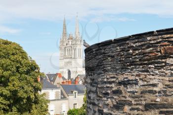 view of Saint Maurice Cathedral from Angers Castle, France