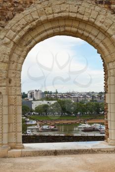 view of urban port from Angers Castle, France