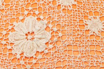 vintage knitting craftsmanship - decoration by Maltese bobbin lace close up