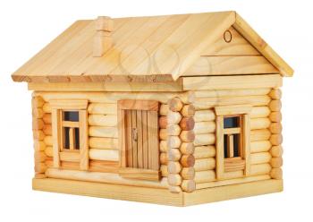 model of simple village wooden log house isolated on white background