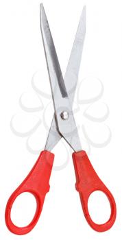 General purpose scissors with red handles isolated on white background