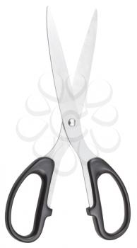 standard scissors for paper with black handles isolated on white background