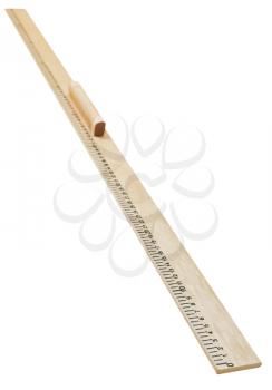 tailor's wooden meter ruler isolated on white background
