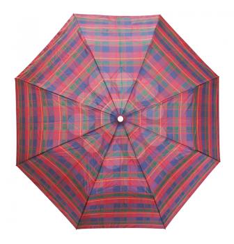 top view of checkered umbrella isolated on white background
