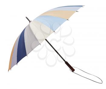 open folding striped umbrella isolated on white background