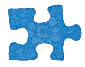 one cardboard blue piece of jigsaw puzzle isolated on white background