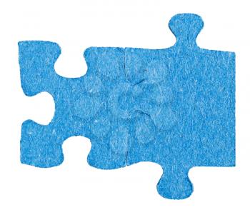 two connected jigsaw puzzle pieces isolated on white background