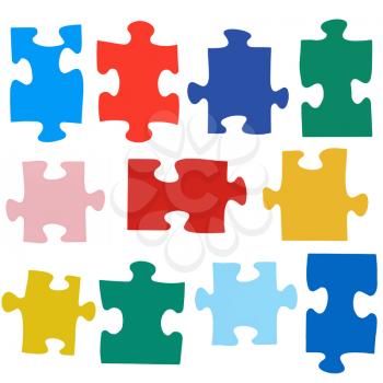 set of different colored puzzle pieces isolated on white background