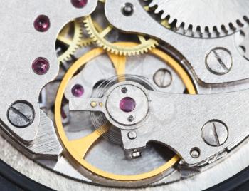 steel mechanical clockwork of retro watch close up