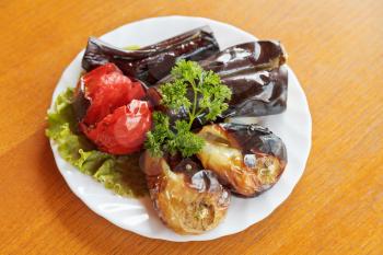 Crimean tatar cuisine - grilled vegetables on white plate