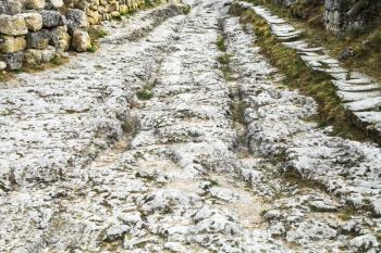 ancient road on street of medieval town Chufut-Kale in Crimea