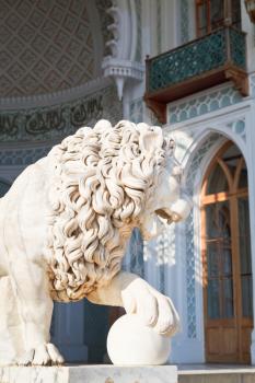 marble medici lion near south facade of Vorontsov (Alupka) Palace, Crimea