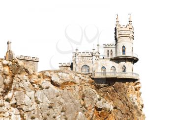 Swallow Nest palace on top of Aurora cliff in Crimea isolated on white background