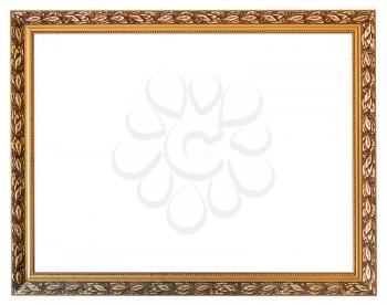 carved golden wooden picture frame with cut out canvas isolated on white background