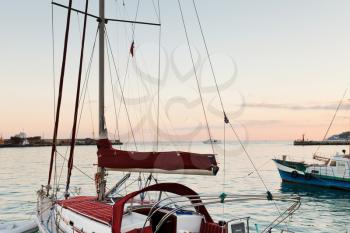yachts and Black Sea in warm evening, Yalta, Crimea