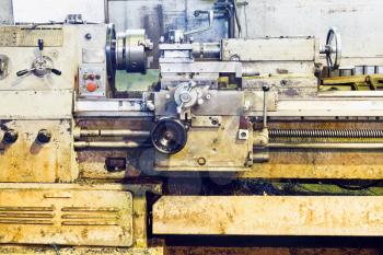 front view of old metalworking lathe machine in turnery
