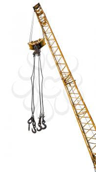 crane boom with lifting hooks isolated on white background