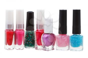 collection of various nail polish isolated on white background