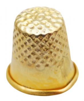golden sewing thimble isolated on white background