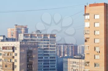 urban houses in winter morning in Moscow