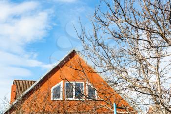 blue sky and modern country house in sunny spring day