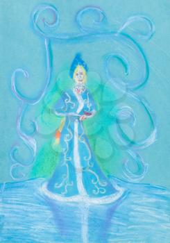 child's drawing - snow maiden on blue ice