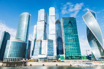 Towers of Moscow City office district in sunny spring day